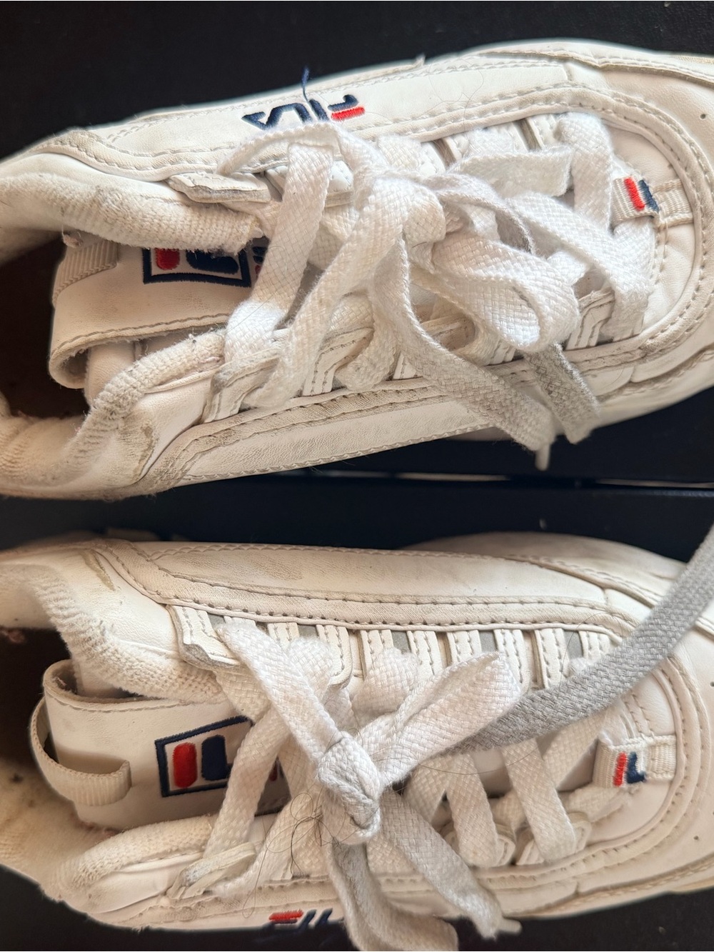 Fila Kids White Low-Top Sneakers with Red & Blue Logo Accents